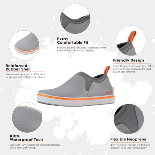 Showave Deck Shoes for Men Waterproof Garden Boots Slip-on Rain Shoe Breathable Rubber Fishing Shoes for Outdoor Mud Walking
