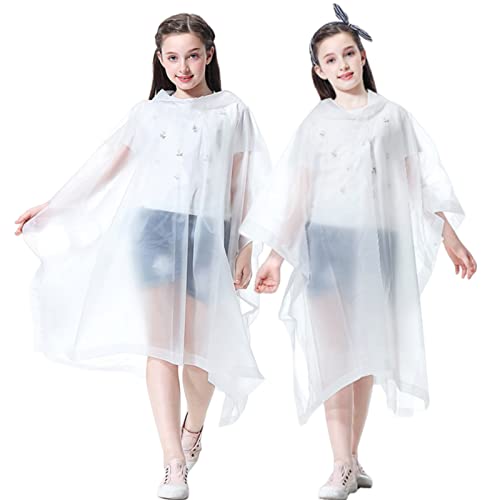 RUISHYY Rain Poncho for Kids (2 Pack), Reusable EVA Children Raincoat Ponchos Rain Jacket with Hood for 6-14 Girls Boys