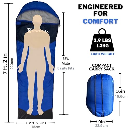 SmartstickX Camping Sleeping Bag, Lightweight Single Person 3 Season Warm and Cold Weather - Summer, Spring, Fall Waterpro...