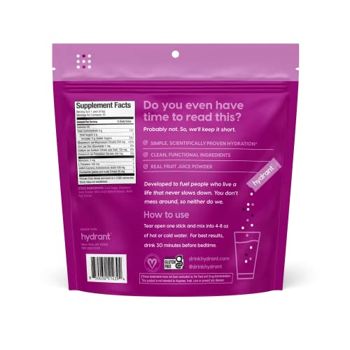 Hydrant - Sleep Electrolyte Powder, Elderberry Flavor, 30 Rapid Hydration Individual Stick Packs - Sleep Blend of Melatoni...