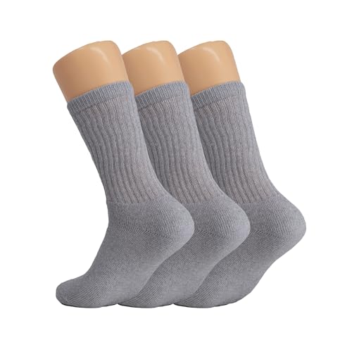 AWS/American Made 3 Pairs Gray Athletic Crew Socks for Women (Shoe Size 9 to 11)
