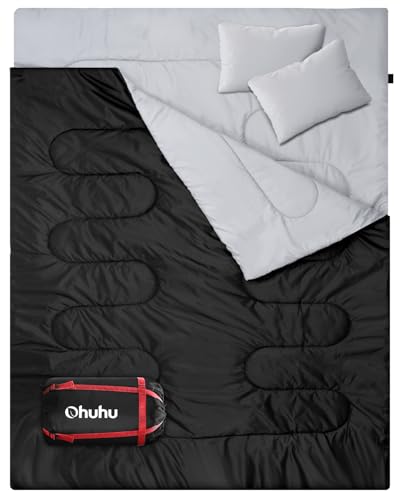 Ohuhu Double Sleeping Bag: Queen Size 2 Person 3 Season for Warm & Cold Weather Camping Sleeping Bag with 2 Pillows, Large...
