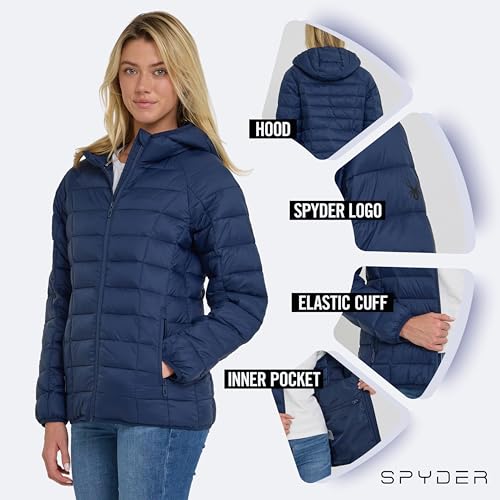 Spyder Packable Puffer Jacket Womens with Hood, Lightweight Full Zip Winter Quilted Womens Puffer Coat