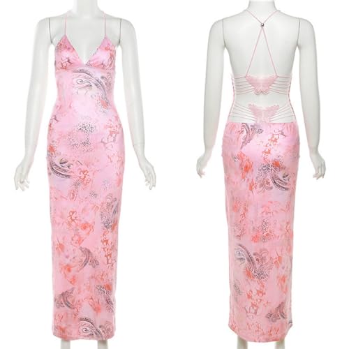 Women's Fairy Butterfly Maxi Dress Sexy Sleeveless Backless Long Dress Bandage String Bodycon Beach Club Party Dress