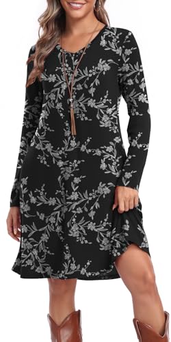 lionstill Women's Casual T Shirt Dresses Fall Long Sleeve Swing Dress with Pockets