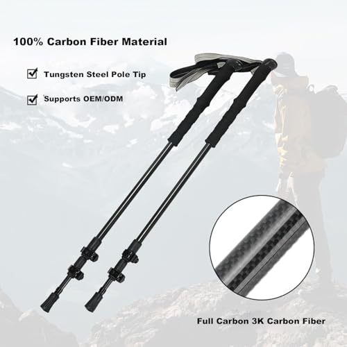 2-Pieces 3K 100% Carbon Fiber Trekking Poles Ultra Strong Lightweight Collapsible Hiking Poles with EVA Foam Grips & Quick...