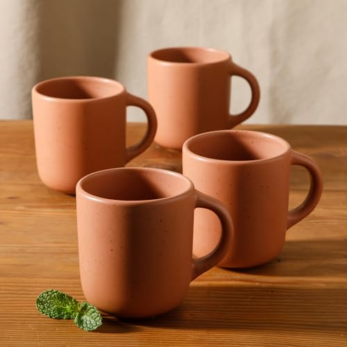 Bloomhouse - Two Time Oprah's Favorite Things Winner - Corsica Clay 4-Piece Mug Set – Burnt Apricot Terracotta Stoneware C...