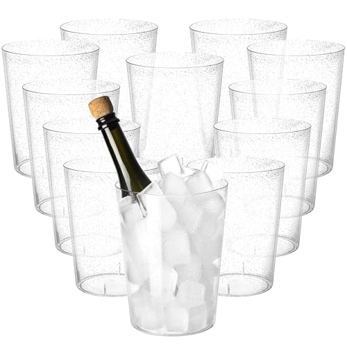 Tiawudi 12 Pack Plastic Ice Bucket For Parties, Silver Glitter Clear Wine Cooler for Wedding, Good as One Large Champagne ...