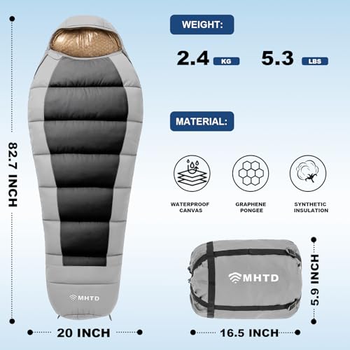 MHTD Winter Cold Weather Sleeping Bag for Adults 0 Degree,Cotton Canvas with YKK Zipper Compact Backpacking Mummy Camping ...