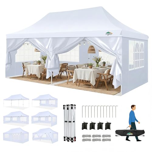 COBIZI Canopy 10x20 Pop Up Tent with Sidewalls, Waterproof Commercial Canopy Ez Outdoor Instant Gazebo UV Protection 50+ E...