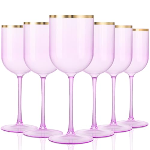 Liacere Plastic Wine Glasses Set of 814oz Purple Wine Cup with Gold Rim-Dishwasher Safe Plastic Wine Cups with Stem Reusab...