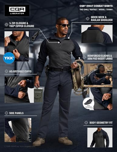 CQR Men's Combat Shirt Tactical 1/4 Zip Long Sleeve Military BDU Shirts Camo EDC Top with Pockets