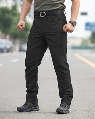 Men's Stretch Tactical Pants,Water Resistant Ripstop Cargo Pants,Lightweight Outdoor Work Hiking Pants with Pockets(No Belt)