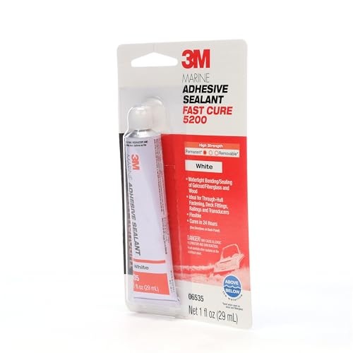 3M Marine Adhesive Sealant Fast Cure 5200 (06535) Permanent Bonding and Sealing for Boats and RVs Above and Below the Waterline Waterproof Repair, White, 1 fl oz Tube