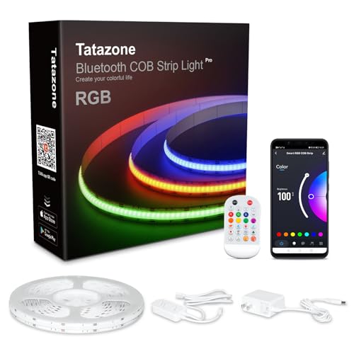 Tatazone 32.8ft Bluetooth RGB COB Led Strip Lights with Remote, Dimmable Smart App Led COB Light Strip, Color Changing Mus...