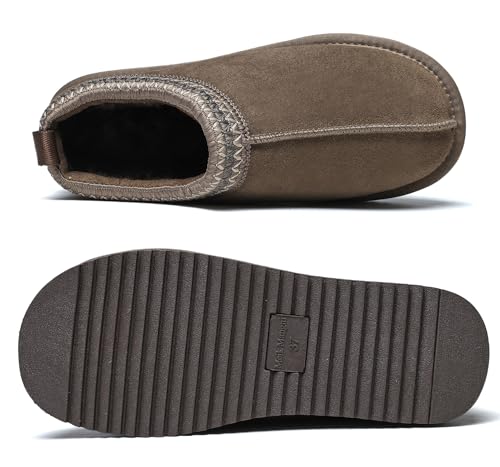Meik Mangni Women's Slippers Genuine Suede Platform Mini Boots Mens Faux Fur Warm Lining Winter Mules Cozy Warm House Shoe...