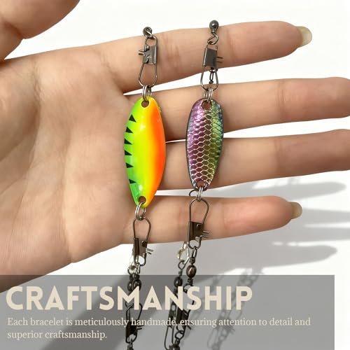 Eagyrosi Handmade Fishing Lure Bracelet with Metal Swivels and Spoon Lures - Excellent Gift for Men, Women, Anglers, and O...