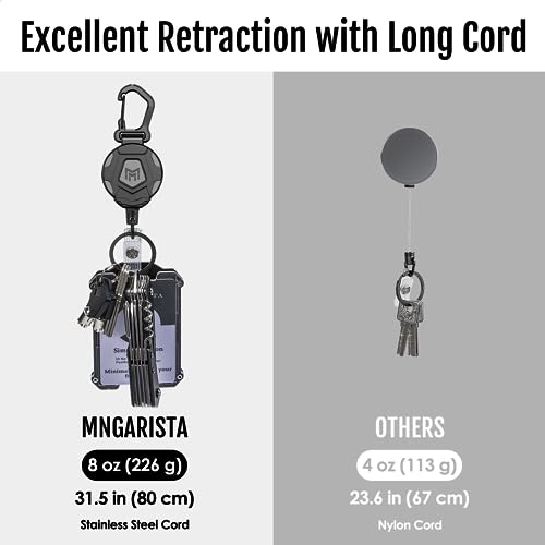 MNGARISTA 2-Pack Retractable Keychain, Heavy Duty Carabiner Badge Holder, Tactical ID Badge Reel Key Chain with 31.5” Stee...