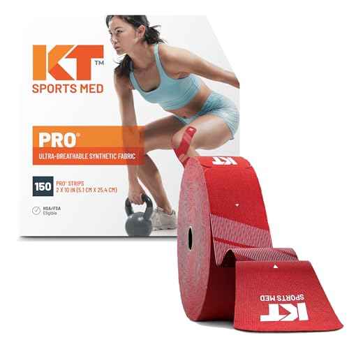 KT Tape, PRO Synthetic Elastic Kinesiology Athletic Tape, 150 Count, 10¡± Precut Strips, Rage Red
