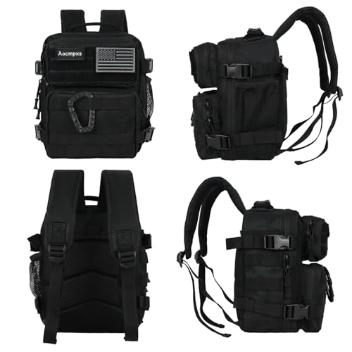 Aocmpxs Mini Tactical Backpack, 9L Small Gym Backpacks Sport Bag for Men Women Molle Military Pack with US Flag Patch and ...