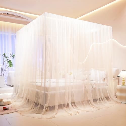 Akiky Princess Canopy Bed Curtains 4 Corners Post Mosquito Net - Cozy Drape Netting 4 Opening Bed Canopy Curtain for Girls...