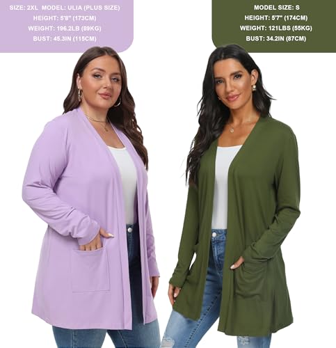 Womens Casual Lightweight with Pocketes Long Sleeve Open Front Cardigan