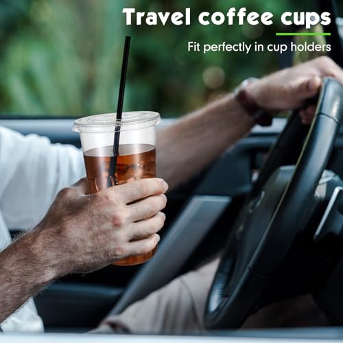 Ziliny 50 Set 20 oz Clear Plastic Cups with Lids and Straws, Disposable Iced Coffee PET Cups for Drinking Cold Beverage Ju...