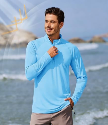 Men’s UPF 50+ Sun Protection Rash Guard 1/4 Pullover Zip Up Fishing Running T-Shirts