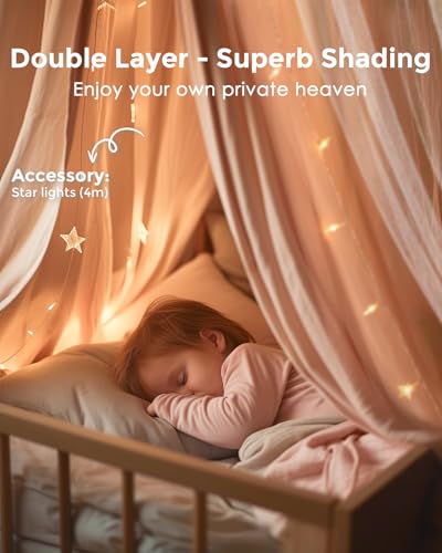 little dove Bed Canopy with Star Lights, Double Layer Canopy for Bed, Princess Play Tent for Girls Room, Breathable Bed Cu...