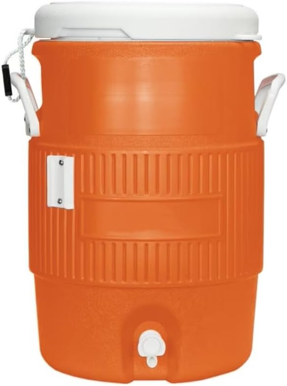 Heavy Duty Water Beverage Cooler Dispenser, Orange, Polyethylene, 5 Gallon, Insulated Container with Spigot, Side Handles...