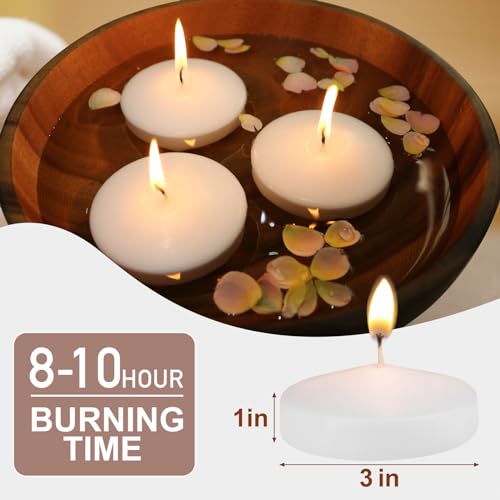 3 inch White Floating Candles, 24 Packs Unscented Floating Candles for Centerpieces-10 Hours Burn Time- 3” Floating Hallow...