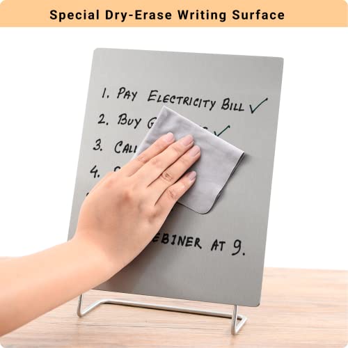 Magnetic Bulletin Board with Stand – Small Dry Erase Memo Board – Tabletop Metal Easel for Magnet Display – 10x8 Inches + ...