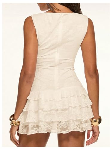 Floerns Women's Western Tank Dress Sleeveless Lace Layered Hem Cowboy Music Festival Mini Dresses Without Belt