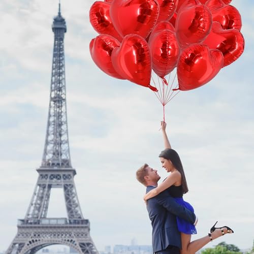 TONIFUL 30Pcs 18 Inch Red Heart Balloons Valentine’s Day Heart Shape Foil Mylar Balloons Decoration for Romantic Valentin...