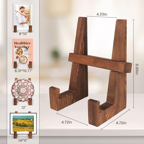 DEBETOOL Wooden Plate Stand - 8.8inch Wood Plate Holder Stand for Display, Rustic Wooden Picture Frame Holder Stand, Decor...