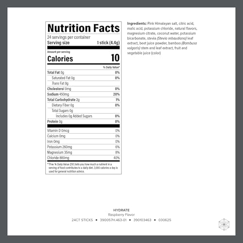 Isagenix Hydrate - Superior Hydration with 1625+ mg of Essential Electrolytes - No Added Sugar - Raspberry Flavor - 0.2 oz...