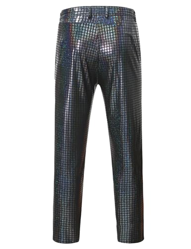 ZEROYAA Men's Metallic Shiny Suits Disco Sequin Blazer and Pants 2 Piece Sets for Party Prom