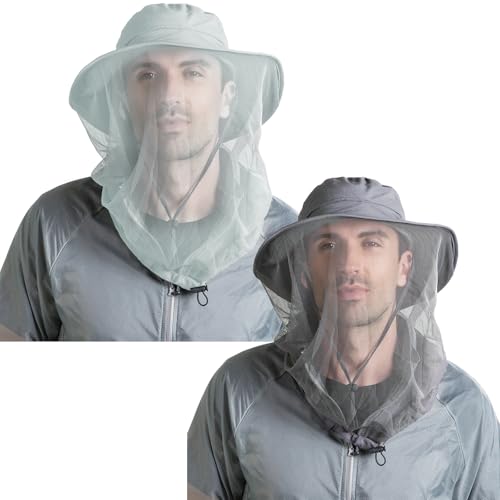 Peicees 2Pcs Head Net Hats for Men Women Adventure Fishing Hat Safari Hat for Hunting Camping Hiking, Light Gray and Dark ...