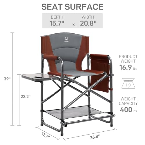 EVER ADVANCED Medium Tall Directors Chair Foldable Makeup Artist Chair Bar Height with Side Table Cup Holder and Pocket Fo...