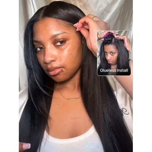 Beauty Forever EasiContour V Part Wigs Human Hair Yaki Straight Upgrade U Part Wigs Glueless Full Head Clip In Half Wig V Shape Drawstring Wigs No Leave Out Natural Color 150% Density 18inch