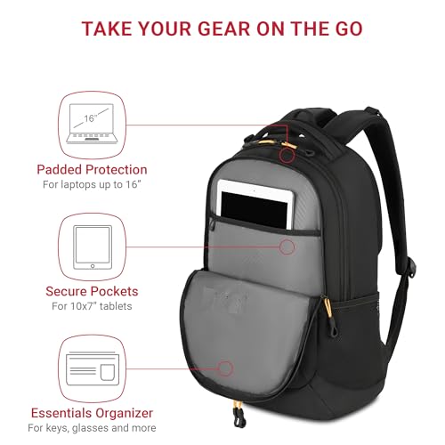 SwissGear Cecil 5505 Laptop Backpack, Black/Gold, 18-Inch