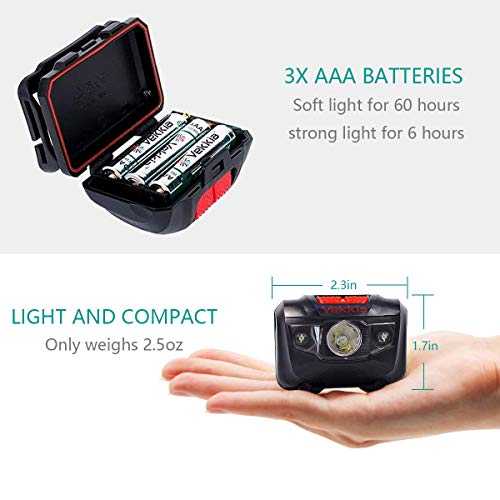 Vekkia Ultra Bright LED Headlamp Flashlight (2 Pack), White and Red Light Headlight with Adjustable Headband, IPX6 Waterpr...