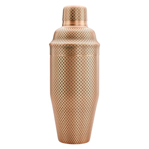 Barfly 3-Piece Diamond Lattice Etch Japanese Cocktail Shaker Set (24 Oz/700ml), Antique Copper