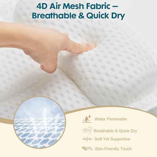 Bath Pillows for Tub ? Bathtub Pillow with Head, Neck & Shoulder Support, Non-Slip Tub Pillow for Bathtub & Jacuzzi, Breathable Bath Tub Pillow with Wash Bag, Bath Accessories Gift for Women & Men