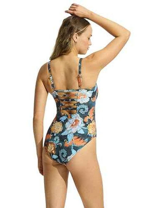 Seafolly Women's Standard DD Square Neck Tank One Piece, Spring Festival True Navy