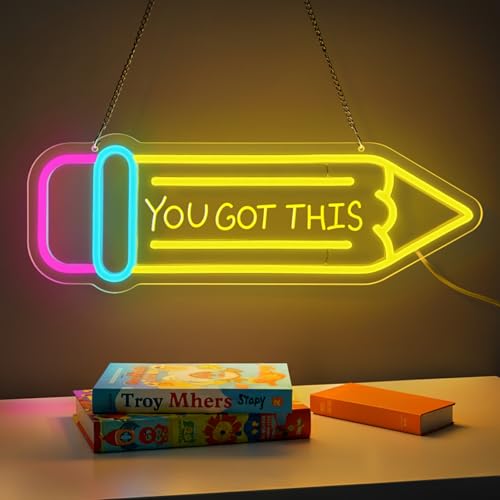 Pencil Neon Sign Dimmable Motivational Led Neon Light for Wall Decor USB Powered LED Sign for Inspirational Classroom Offi...
