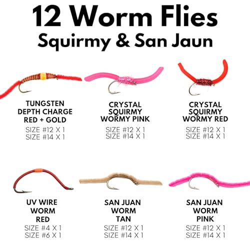 The Fly Crate | 24 San Juan Worm Fly Fishing Flies Assortment for Trout | 2 Dozen Beaded Worms Wet Nymph Flies