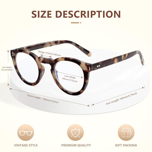 EASY READ Retro Round Blue Light Blocking Reading Glasses for Women,Anti UV Readers for Women with Spring Hinge