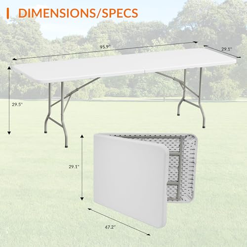 Elevon 8 Feet Heavy Duty Folding Table with Adjustable Height, Fold-in-Half Portable Table for Indoor Outdoor Use - Campin...