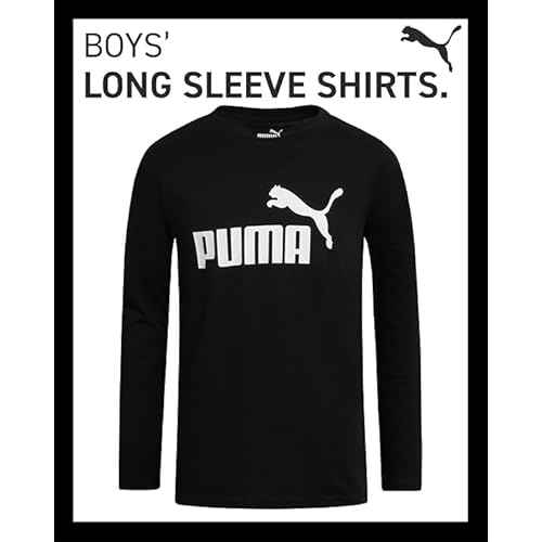 PUMA Boys Long Sleeve Shirts - Breathable Athletic Crewneck Long Sleeve Shirts for Boys - Casual Top Tees (Sizes S-XL)